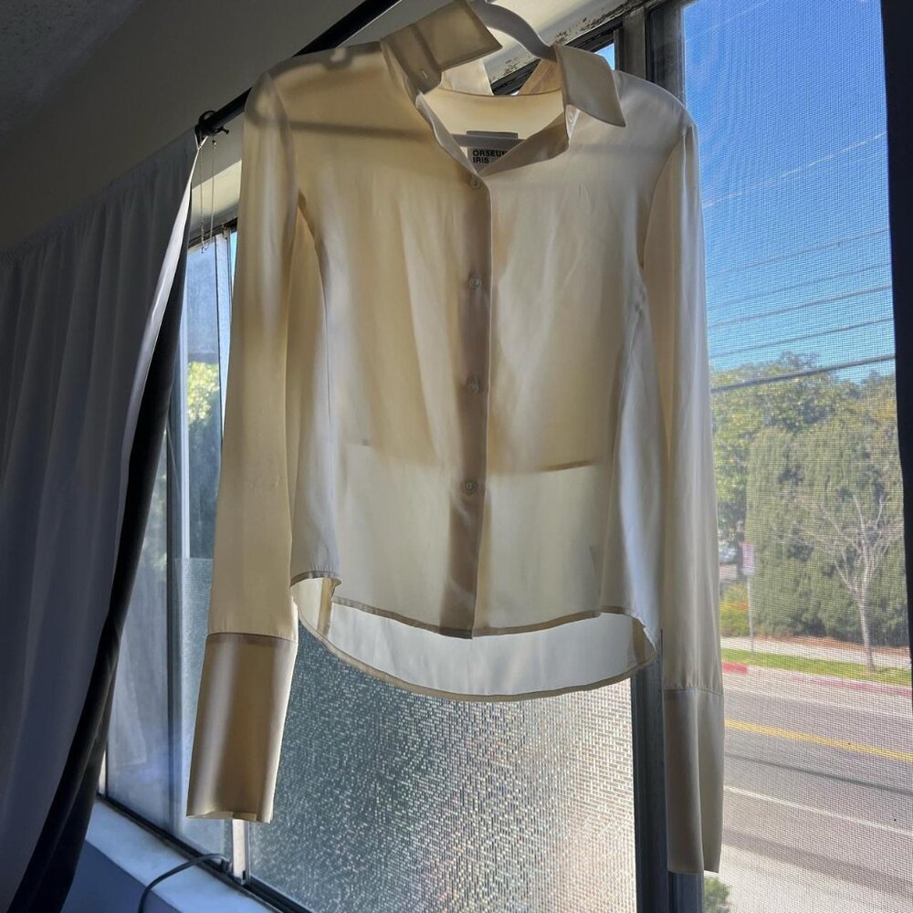 Orseund Iris 100% Silk long sleeve top ivory cream white blouse size XS